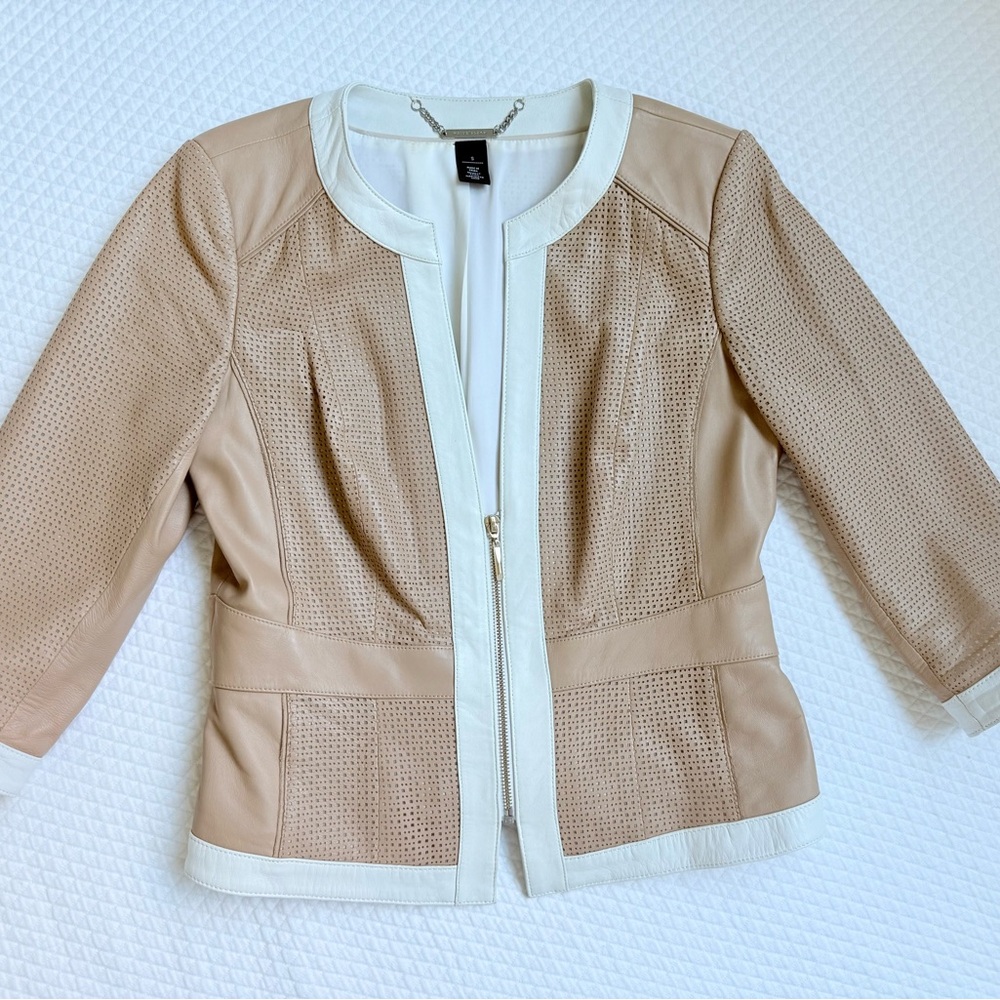 WHBM Perforated Leather Nude and White Jacket